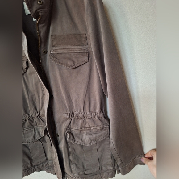 Hinge Womens Brown Utility Jacket. Zip Snap Closure Pockets Size S - Picture 6 of 9